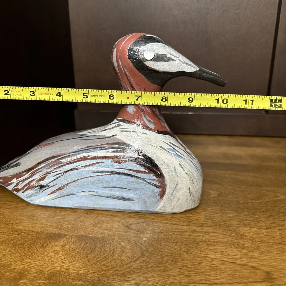 Hand Carved Wood Duck Painted Pearl Eyes Decoy Small 10